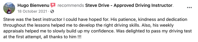 automatic driving instruction. driving lessons, Canvey Island, Driving Instructor, Insured, professional, nervous drivers, no experience, student passes driving test, female driving instruction facebook 5 star review